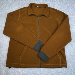 REI Mens Orange Brown Fleece Full Zip Up Jacket. Hiking Outdoors Layer XL